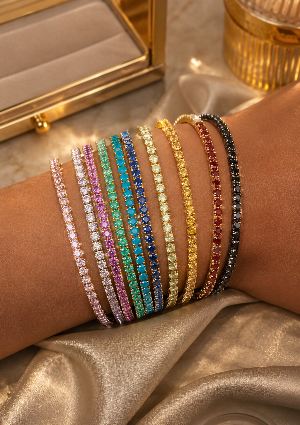 11 bracelets simples à strass brillants